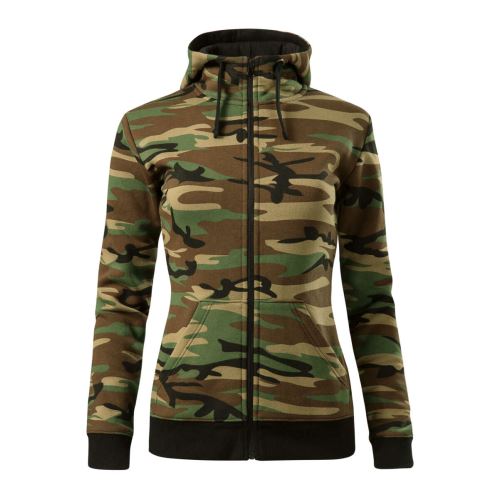 MALFINI CAMO ZIPPER C20 / Dámska camouflage mikina s kapucňou