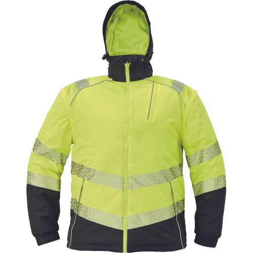 CERVA KNOXFIELD PROFI HV / Obojstranná zateplená HI-VIS bunda 4v1 s odopínacími rukávmi a kapucňou