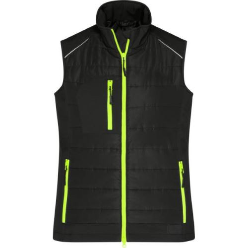 JAMES & NICHOLSON JN 1821 / Dámska hybridná vesta - black/neon yellow XXL