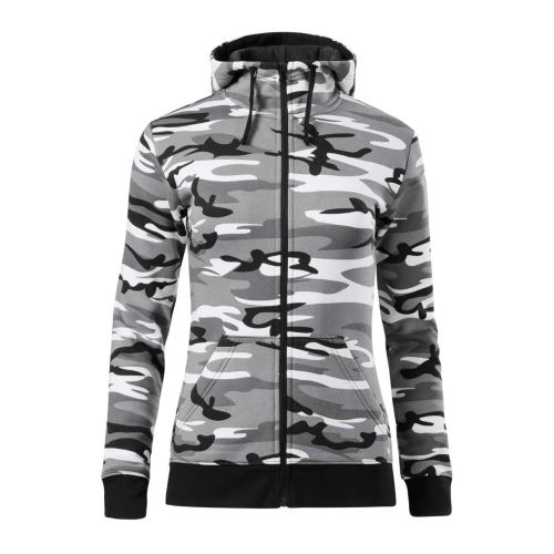 MALFINI CAMO ZIPPER C20 / Dámska camouflage mikina s kapucňou