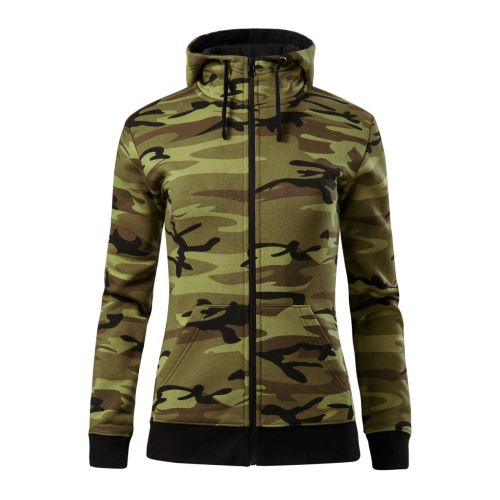 MALFINI CAMO ZIPPER C20 / Dámska camouflage mikina s kapucňou